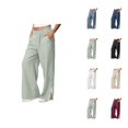 thumbnail image 1 of Lounge Pants Women Spring Fall Elastic Waist Cute Lace Side Split Hem Wide Straight Leg Loose Flowy Pants with Pockets, 1 of 9