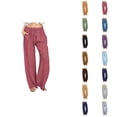 thumbnail image 1 of Lounge Pants Women Spring Summer Elastic Waist Wide Straight Leg Loose Casual Cotton Linen Pants with Pockets, 1 of 8