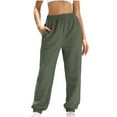 thumbnail image 1 of Lounge Pants for Women Solid Color Elastic Waist Straight Leg Waffle Long Sweatpants Ladies Fall Winter Sport Joggers(Army Green,XL), 1 of 4