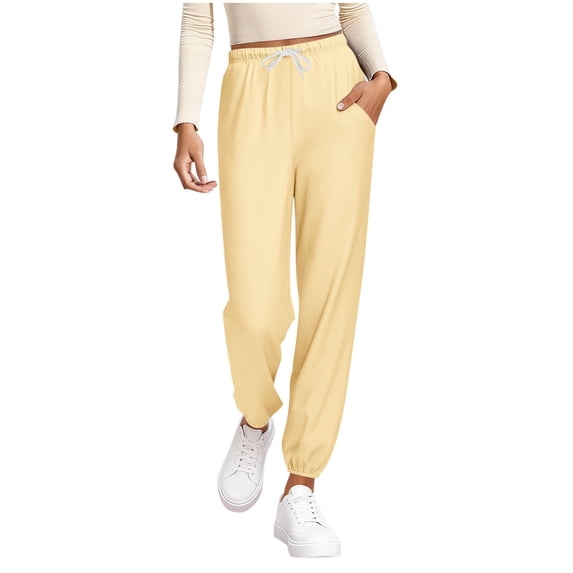 Lounge Pants for Women with Pockets Drawstring Elastic Waist Casual Cotton Jogger Sweatpants Soft Pajama Bottoms (2XL, Beige)