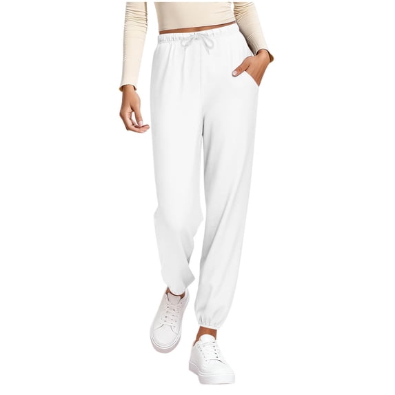 Lounge Pants for Women with Pockets Drawstring Elastic Waist Casual Cotton Jogger Sweatpants Soft Pajama Bottoms (S, White)