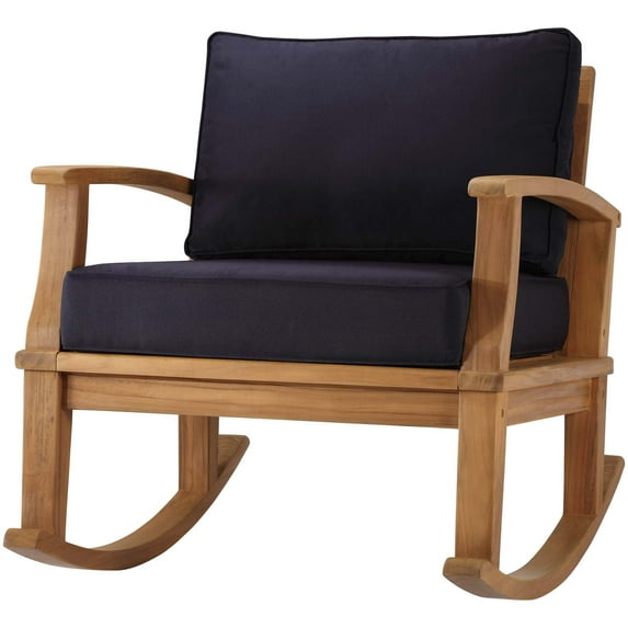 Lounge Rocking Chair, Wood, Brown Natural Blue Navy, Modern Contemporary Urban Design, Outdoor Patio Balcony Cafe Bistro Garden Furniture Hotel Hospitality
