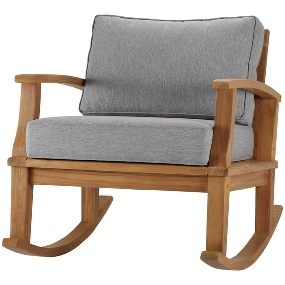 Lounge Rocking Chair, Wood, Brown Natural Grey Gray, Modern Contemporary Urban Design, Outdoor Patio Balcony Cafe Bistro Garden Furniture Hotel Hospitality