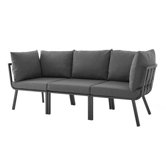 Lounge Sectional Sofa Chair Set, Aluminum, Metal, Steel, Grey Gray, Modern Contemporary Urban Design, Outdoor Patio Balcony Cafe Bistro Garden Furniture Hotel Hospitality