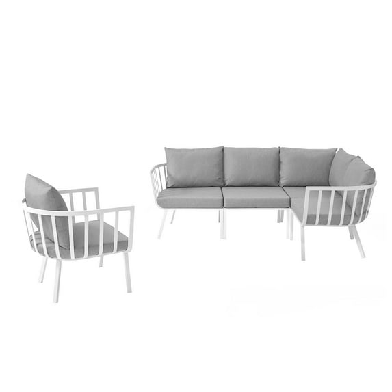 Lounge Sectional Sofa Chair Set, Aluminum, Metal, Steel, White Grey Gray, Modern Contemporary Urban Design, Outdoor Patio Balcony Cafe Bistro Garden Furniture Hotel Hospitality