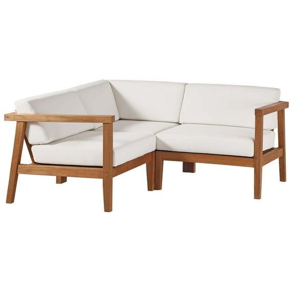 Lounge Sectional Sofa Chair Set, Wood, Brown Natural White, Modern Contemporary Urban Design, Outdoor Patio Balcony Cafe Bistro Garden Furniture Hotel Hospitality