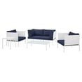 thumbnail image 1 of Lounge Sectional Sofa Chair Table Set, Sunbrella, Aluminum, Metal, Steel, White Blue Navy, Modern Contemporary Urban Design, Outdoor Patio Balcony Cafe Bistro Garden Furniture Hotel Hospitality, 1 of 10