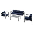 thumbnail image 1 of Lounge Sectional Sofa Chair Table Set, Sunbrella, Fabric, Aluminum, Metal, Silver Blue Navy, Modern Contemporary Urban Design, Outdoor Patio Balcony Cafe Bistro Garden Furniture Hotel Hospitality, 1 of 10
