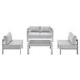 thumbnail image 1 of Lounge Sectional Sofa Chair Table Set, Sunbrella, Fabric, Aluminum, Metal, Silver Grey Gray, Modern Contemporary Urban Design, Outdoor Patio Balcony Cafe Bistro Garden Furniture Hotel Hospitality, 1 of 10