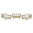 thumbnail image 1 of Lounge Sectional Sofa Chair Table Set, White Natural, Teak Wood, Fabric, Modern Contemporary, Outdoor Patio Balcony Cafe Bistro Garden Furniture Hotel Hospitality, 1 of 10
