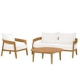 thumbnail image 1 of Lounge Sectional Sofa Chair Table Set, White Natural, Teak Wood, Fabric, Modern Contemporary, Outdoor Patio Balcony Cafe Bistro Garden Furniture Hotel Hospitality, 1 of 10