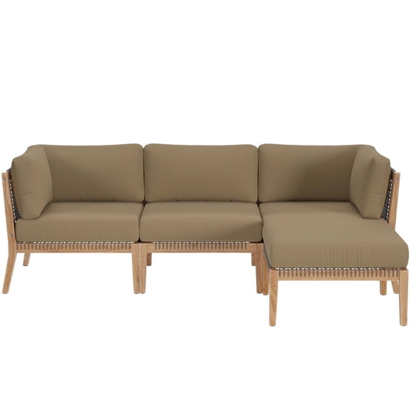 Lounge Sectional Sofa Set, Brown Natural, Teak Wood, Outdoor Patio Balcony Cafe Bistro Garden Hospitality Restaurant, Modern Contemporary HB34453