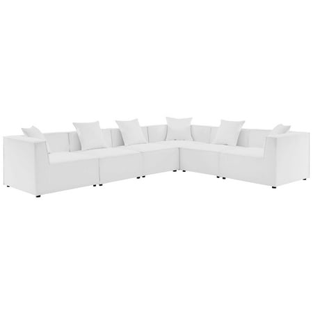 Lounge Sectional Sofa Set, Fabric, White, Modern Contemporary Urban Design, Outdoor Patio Balcony Cafe Bistro Garden Furniture Hotel Hospitality