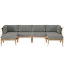 Lounge Sectional Sofa Set, Grey Gray Natural, Teak Wood, Outdoor Patio Balcony Cafe Bistro Garden Hospitality Restaurant, Modern Contemporary HB34456