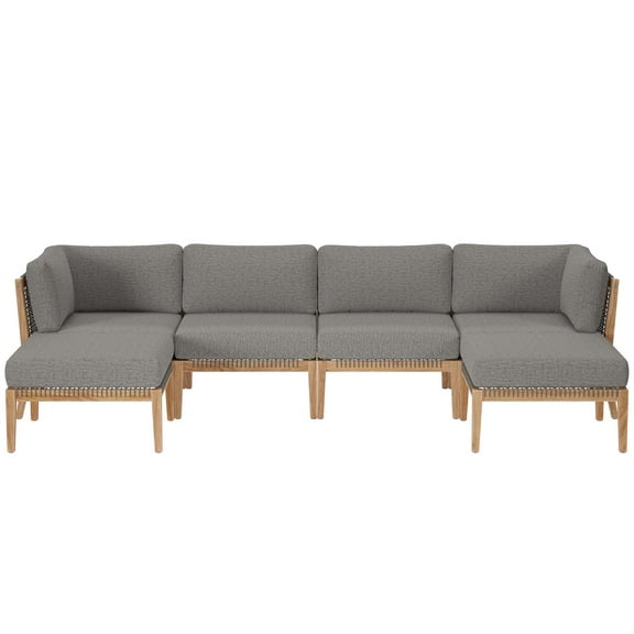 Lounge Sectional Sofa Set, Grey Gray Natural, Teak Wood, Outdoor Patio Balcony Cafe Bistro Garden Hospitality Restaurant, Modern Contemporary HB34456