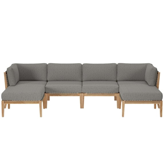 Lounge Sectional Sofa Set, Grey Gray Natural, Teak Wood, Outdoor Patio Balcony Cafe Bistro Garden Hospitality Restaurant, Modern Contemporary HB34456