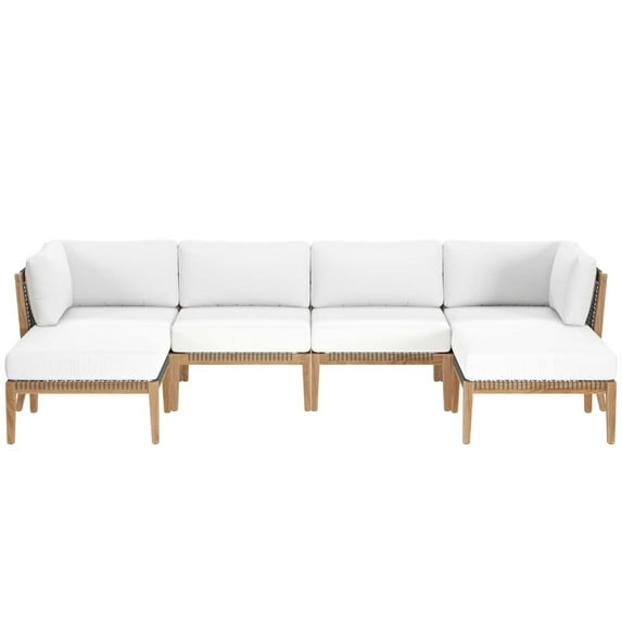 Lounge Sectional Sofa Set, Grey Gray Natural, Teak Wood, Outdoor Patio Balcony Cafe Bistro Garden Hospitality Restaurant, Modern Contemporary HB34459