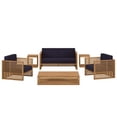 thumbnail image 1 of Lounge Sectional Sofa Table Set, Blue Navy Natural, Teak Wood, Outdoor Patio Balcony Cafe Bistro Garden Hospitality Restaurant, Modern Contemporary HB34141, 1 of 15