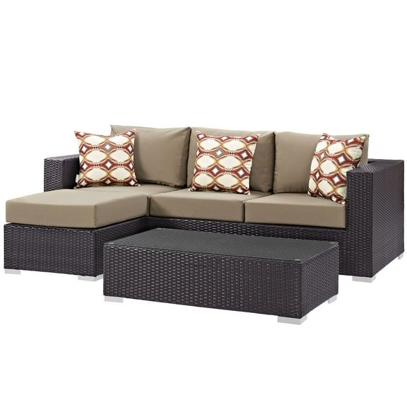 Lounge Sectional Sofa and Table Set, Rattan, Wicker, Dark Brown Brown, Modern Contemporary Urban Design, Outdoor Patio Balcony Cafe Bistro Garden Furniture Hotel Hospitality