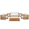 thumbnail image 1 of Lounge Sectional Sofa Table Set, White Natural, Teak Wood, Outdoor Patio Balcony Cafe Bistro Garden Hospitality Restaurant, Modern Contemporary HB34142, 1 of 15