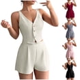 thumbnail image 1 of Lounge Set Summer Casual Oversized Shirts Women Fashion Casual Solid Color V Neck Sleeveless High Waisted Shorts Black S, 1 of 4