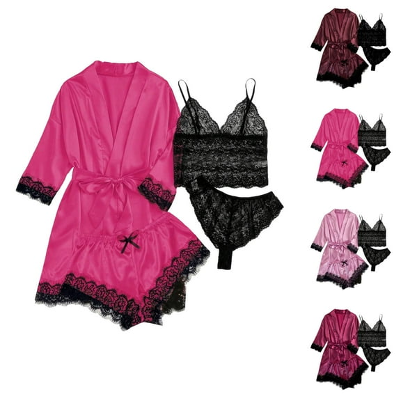 Lounge Set for Women – Short Sleeve Pajamas Soft Silk Pajamas For Women Set 4 Piece Satin Sleepwear Classic Button Down Short Sleeve Pj Set Cute Loungewear