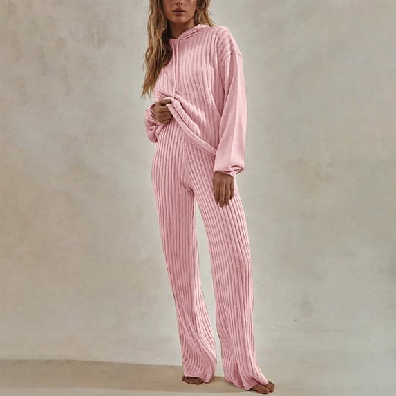 Lounge Sets For Women 2 Piece Long Sleeve Loose Hooded Casual Set Long Sleeve Round Neck Top/Shirt Set Up to 65% off