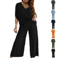 thumbnail image 1 of Lounge Sets For Women 2 Piece Outfits Plus Size V-Neck Short Sleeve Long Pants Women's Loose Short Sleeve Wide Leg Shorts Suit Army Green S, 1 of 5