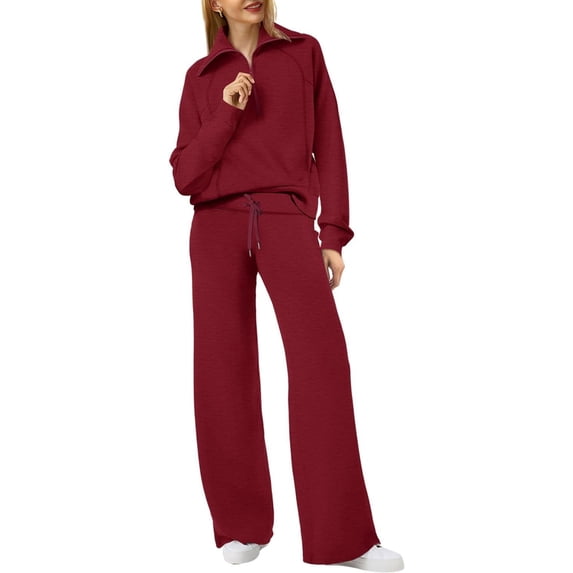 Lounge Sets For Women 2023 Oversized Half Zip Sweatshirt And Wide Leg Sweatpant 2 Piece Outfits Sweatsuit Tracksuit