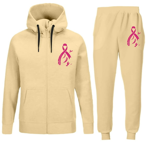 Lounge Sets For Women 2024 Casual Two Piece tracksuit With Pocket Zip Up Hooded Wide Leg Sweatpants Set Beige XL