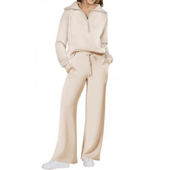 Lounge Sets For Women 2025 Half Zip Sweatshirt And Wide Leg Sweatpant 2 Piece Outfits Sweatsuit Tracksuit