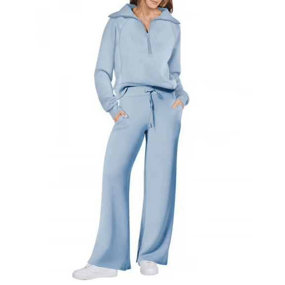 Lounge Sets For Women 2025 Half Zip Sweatshirt And Wide Leg Sweatpant 2 Piece Outfits Sweatsuit Tracksuit