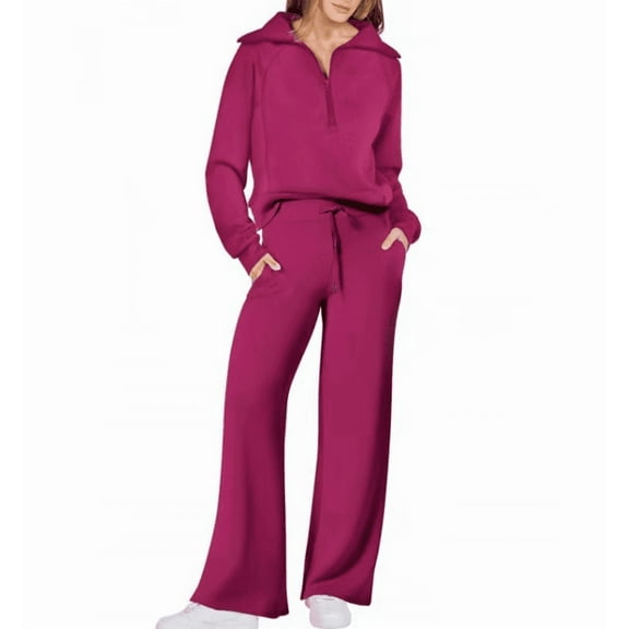 Lounge Sets For Women 2025 Half Zip Sweatshirt And Wide Leg Sweatpant 2 Piece Outfits Sweatsuit Tracksuit