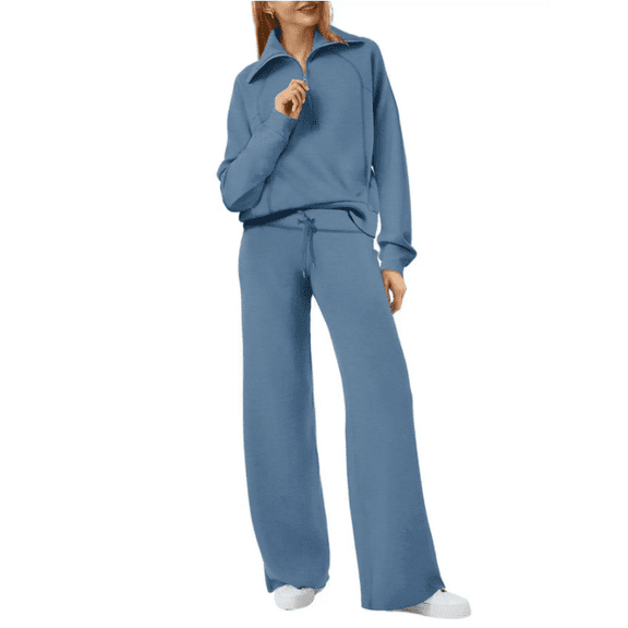 Lounge Sets For Women 2025 Half Zip Sweatshirt And Wide Leg Sweatpant 2 Piece Outfits Sweatsuit Tracksuit