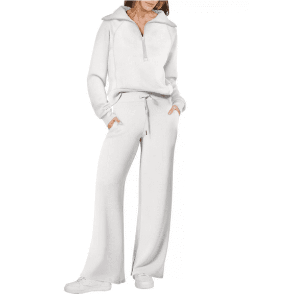 Lounge Sets For Women 2025 Half Zip Sweatshirt And Wide Leg Sweatpant 2 Piece Outfits Sweatsuit Tracksuit