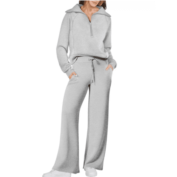 Lounge Sets For Women 2025 Half Zip Sweatshirt And Wide Leg Sweatpant 2 Piece Outfits Sweatsuit Tracksuit