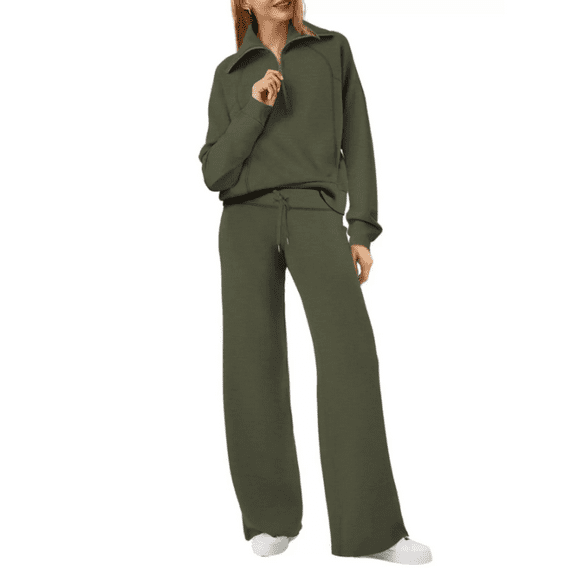 Lounge Sets For Women 2025 Half Zip Sweatshirt And Wide Leg Sweatpant 2 Piece Outfits Sweatsuit Tracksuit