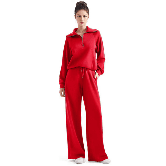 Lounge Sets For Women 2025 Half Zip Sweatshirt And Wide Leg Sweatpant 2 Piece Outfits Sweatsuit Tracksuit