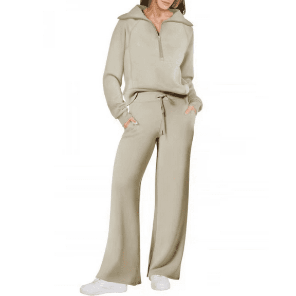 Lounge Sets For Women 2025 Half Zip Sweatshirt And Wide Leg Sweatpant 2 Piece Outfits Sweatsuit Tracksuit
