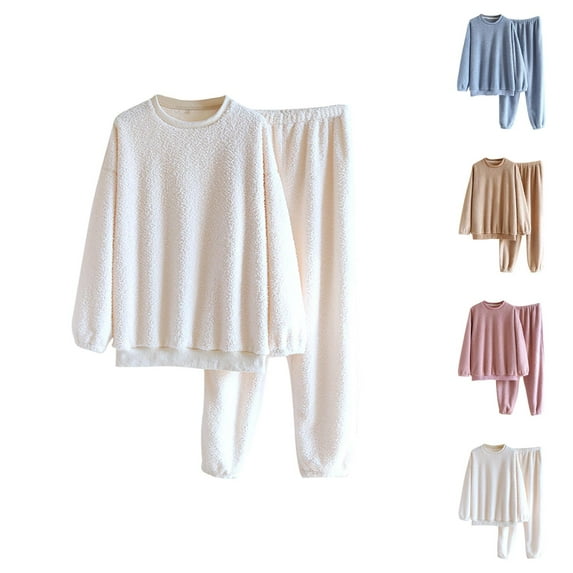 Lounge Sets – Lightweight Pajama Set for Women Cozy Women's Pajama Set Plus Size Thickened Round Neck Sleepwear For Winter Soft Warm Homewear
