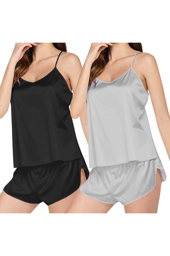 Lounge Sets Pants for Women Satin Pajamas Set V Neck Lace Camisole Undershirt Sleeveless Shorts Loungewear Womens Pajama Sets Soft Sleepwear