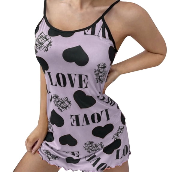 Lounge Sets Pants for Women Suspender Home Clothe Love Printed Sexy Slim Sling Dre Sling Dress Womens Pajama Sets Soft Sleepwear