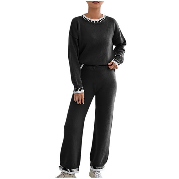 Lounge Sets Sevevn Women's 2 Piece Knit Sweater Outfit Casual Long Sleeve Pullover Wide Leg Pants Tracksuit Loungewear Set