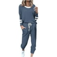 thumbnail image 1 of Lounge Sets for Women 2 Piece Linen Two Piece Set Women Beach Women's Fashionable Loose Printed Long Sleeved Round Neck Drawstring Casual Set, 1 of 5