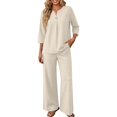 thumbnail image 1 of Lounge Sets for Women 2026 Summer Casual 3/4 Sleeve Shirts Wide Leg Pants Matching Tracksuit Sets Summer Spring Vacation Travel Outfits Fashion Clothing 3Xl, 1 of 5