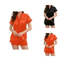 Lounge Sets for Women – Button Up Pajamas & Fall Thermal Pajamas Women's Summer Satin Lace Trim Short Sleeve Top And Shorts Set Sexy Satin Sleepwear Comfortable Homewear