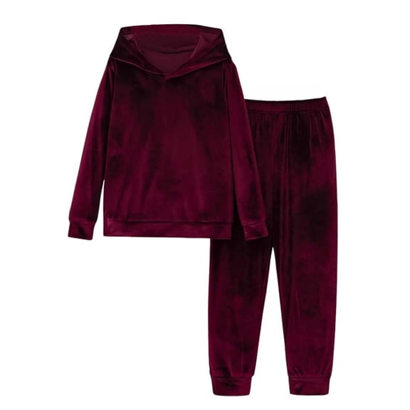 Lounge Sets for Women, Hugcore Womens 2 Piece Sweatsuits Set Fall Pajama Set Velvet Long Sleeve Hoodie Jogging Suit Comfy Sets for Women Clothing Wine 2XL