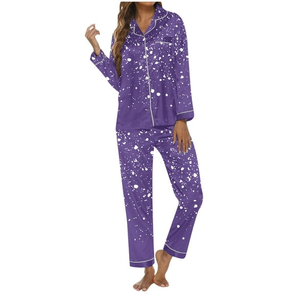 Lounge Sets for Women – Minimalist Pajama Sets for Women with Button Top and Shorts for Weekend Relaxation Women's Christmas Printed Button Pocket Long Sleeved Pants Home Sleepwear Set