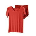 thumbnail image 1 of Lounge Sets for Women Short Sleeve Summer Cotton T Shirt For Loose Large Size Bottoming Shirt Ear Side Top Shorts Two Piece Pajamas Pajamas PJ Sets for Women, 1 of 5