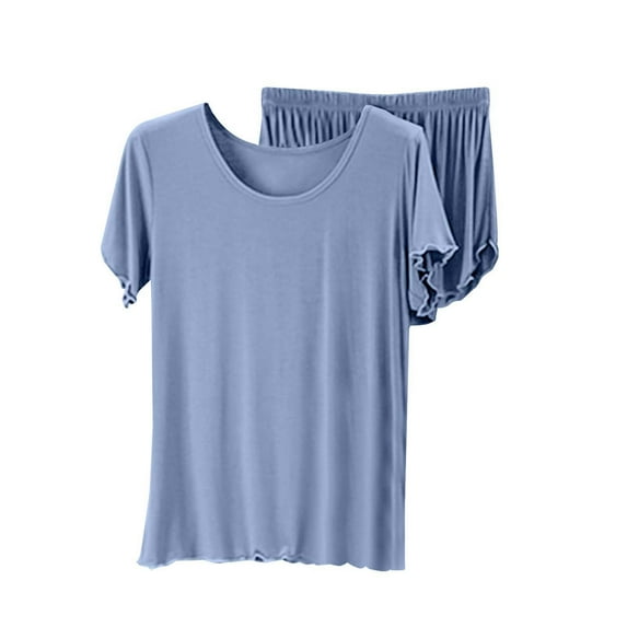 Lounge Sets for Women Short Sleeve Summer Cotton T Shirt For Loose Large Size Bottoming Shirt Ear Side Top Shorts Two Piece Pajamas Pajamas PJ Sets for Women